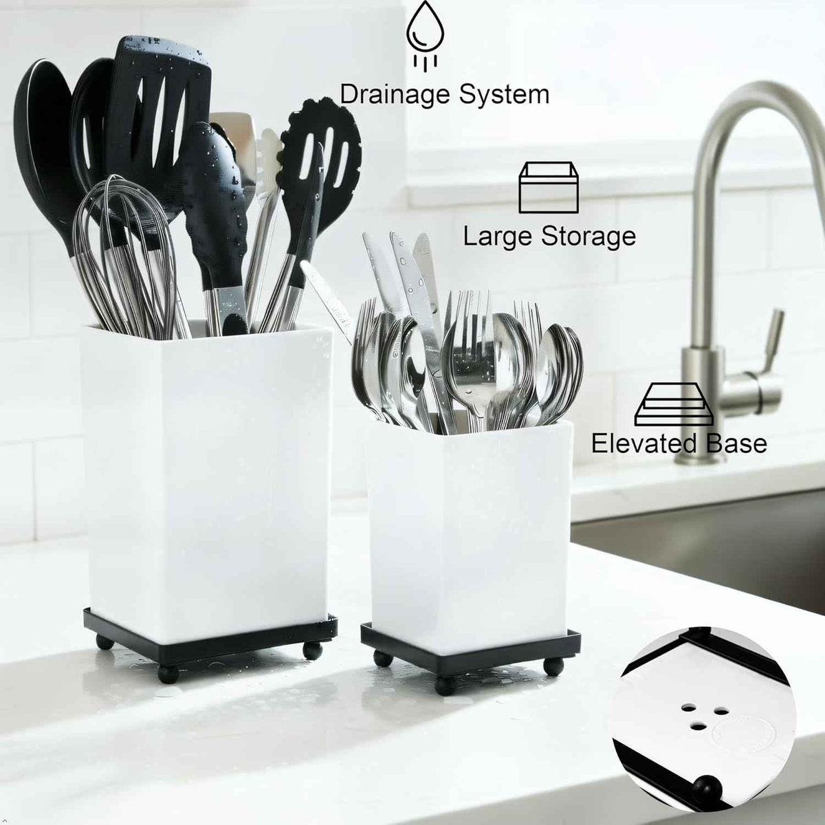 ECOIOU Tiered Counter Utensil Holder Set, White