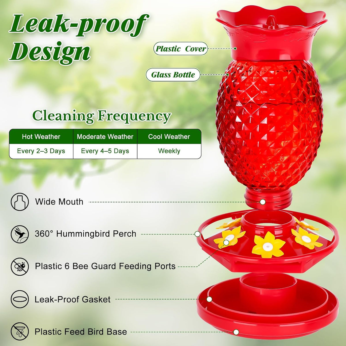 Glass Pineapple Hummingbird Feeders – 16 oz, 2 Pack