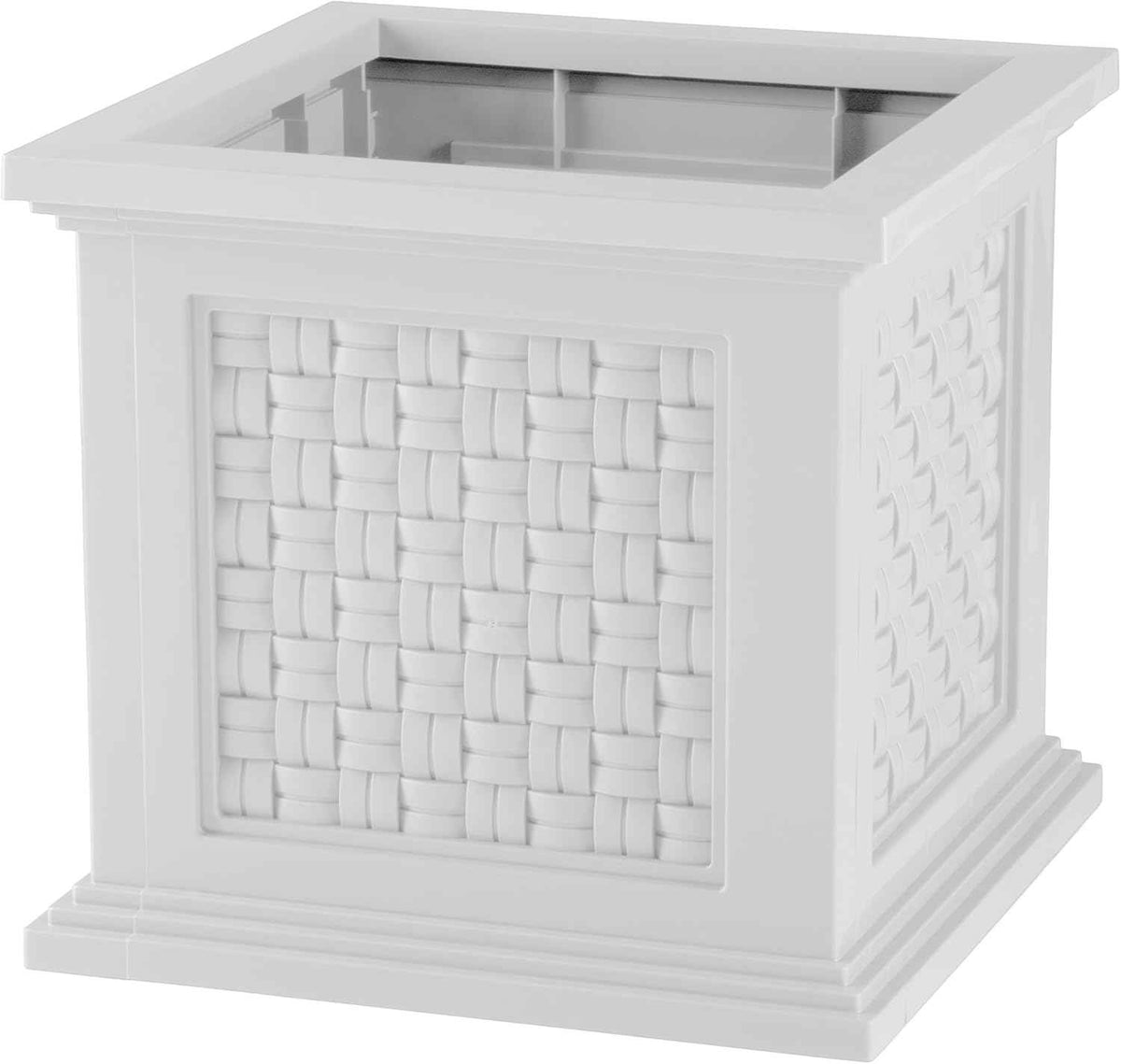Pure Garden Rattan Style Outdoor Planter Box - 14.65-Inch-Square Decorative Flower or Plant Pot - Garden, Patio and Front Porch Decor (White)