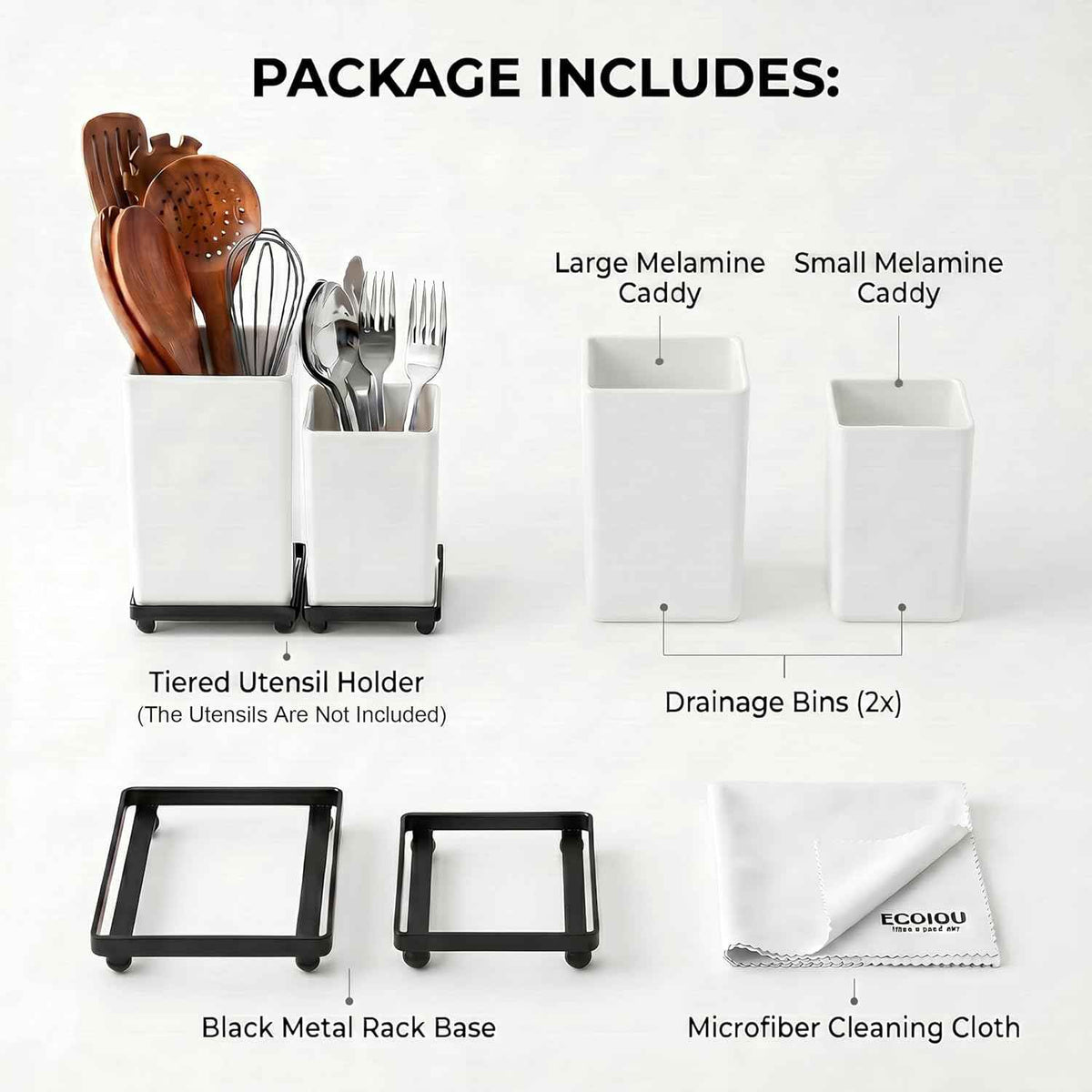 ECOIOU Tiered Counter Utensil Holder Set, White
