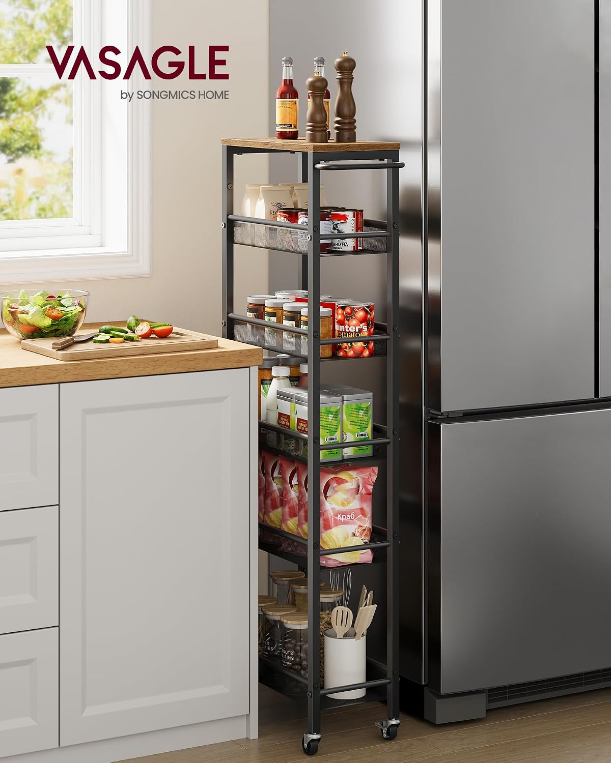 Slim Rolling Kitchen Storage Cart – 6-Tier Narrow Organizer, 8.7-In Wide