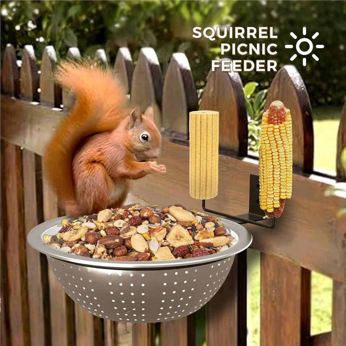 2 Pack 8.5" Squirrel and Bird Feeder for Outside Tree/Fence, Removable Metal Bowl Feeder with Drainage Holes, Adding 1 for Squirrel Watering or Bird Bath/Swim, Sturdy Easy Clean Feeders for Outdoor
