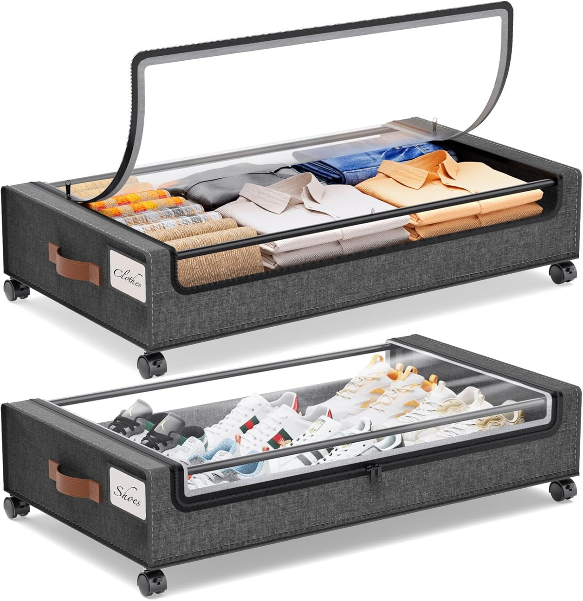 Yecaye Under Bed Storage with Wheels, 2Pack Under Bed Storage Containers, Underbed Shoe Storage Organizer, Rolling Under Bed Metal Drawers for Clothes, Blankets(30.71 x 16.93 x 6.69 in) - Field & Nook
