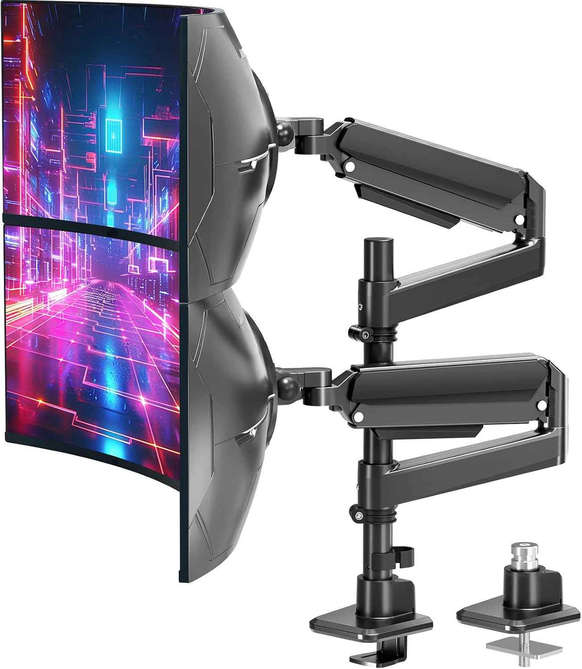 MOUNT PRO Dual Monitor Arm for Max 49" Ultrawide Screens up to 44 lbs, Heavy Duty Extra Tall Monitor Desk Mount, Vertical Stacked Adjustable Dual Monitor Mount, VESA Mount 75x75mm/100x100mm