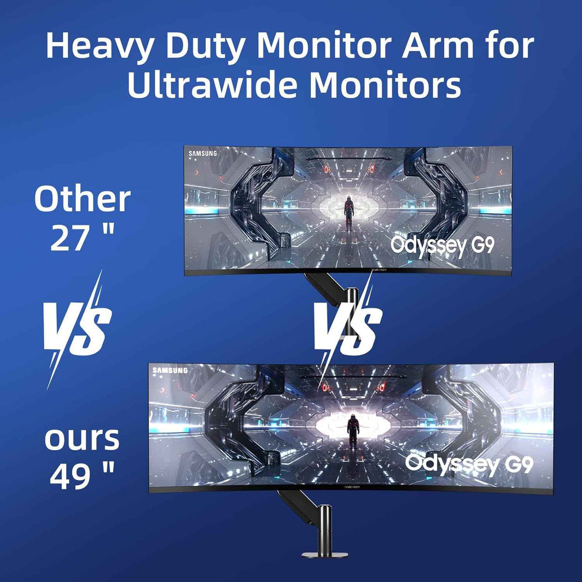 Pholiten Heavy Duty Monitor Arm for up to 49 inches | Ultrawide Monitor Mount, Adjustable Gas Spring Arm, Clamp/Grommet Mounting Base