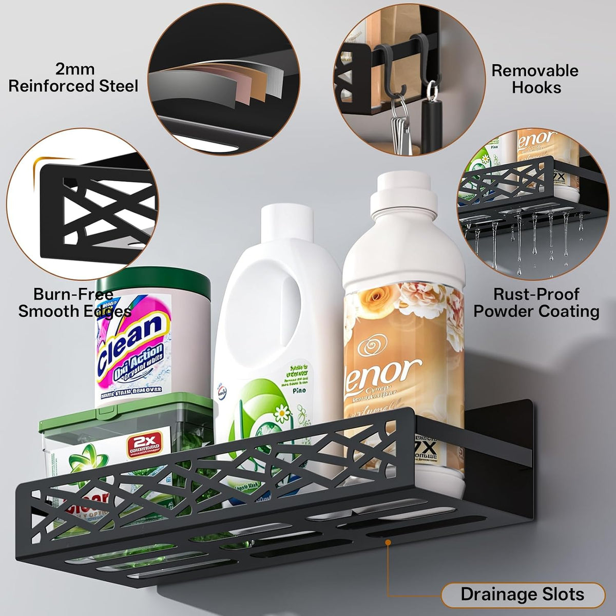 Magnetic Washing Machine Side Storage Rack Shelves 4-Pack, Heavy Duty Metal Narrow Shelf with Hooks, Slim Laundry Room Organizer for Washer Dryer Gap, Space Saving Magnetic Storage for Laundry Kitchen - Field & Nook