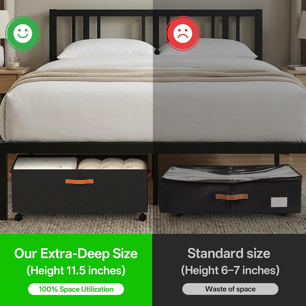 Under Bed Storage with Wheels, 12" Height Under Bed Storage Extra Deep Under Bed Storage Containers, Perfect for 14'' Bed Frame, No Assemble Metal Rolling Underbed Storage for Clothes Shoes Blankets - Field & Nook