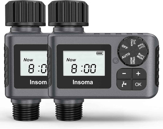 2 PCS Water Timer for Outdoor Garden Hose, Water Sprinkler Timer with Rain Delay/Manual/Automatic Drip Irrigation and Lawn Watering System for Yard