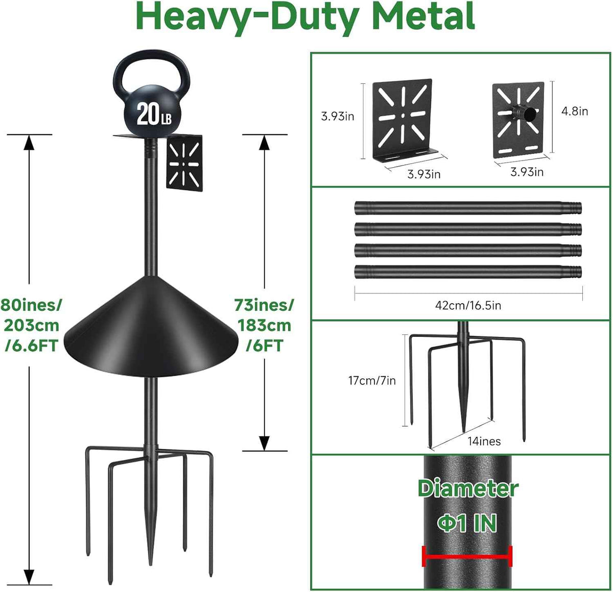 Smart Bird Feeder Pole with Squirrel Baffle & Bath-Heavy Duty Adjustable 3-6.6ft Universal Stand Mount for Backyard&Outdoor Bird Houses/Cameras (80" Pole-Baffle)