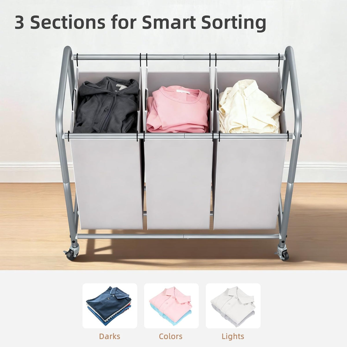 135L Heavy-Duty 3-Bag Rolling Laundry Sorter - Field & Nook