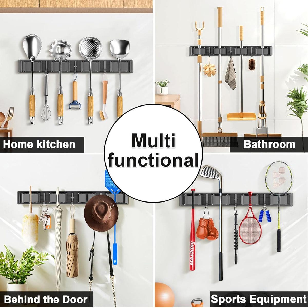 Broom Holder Wall Mount – Grey - Field & Nook