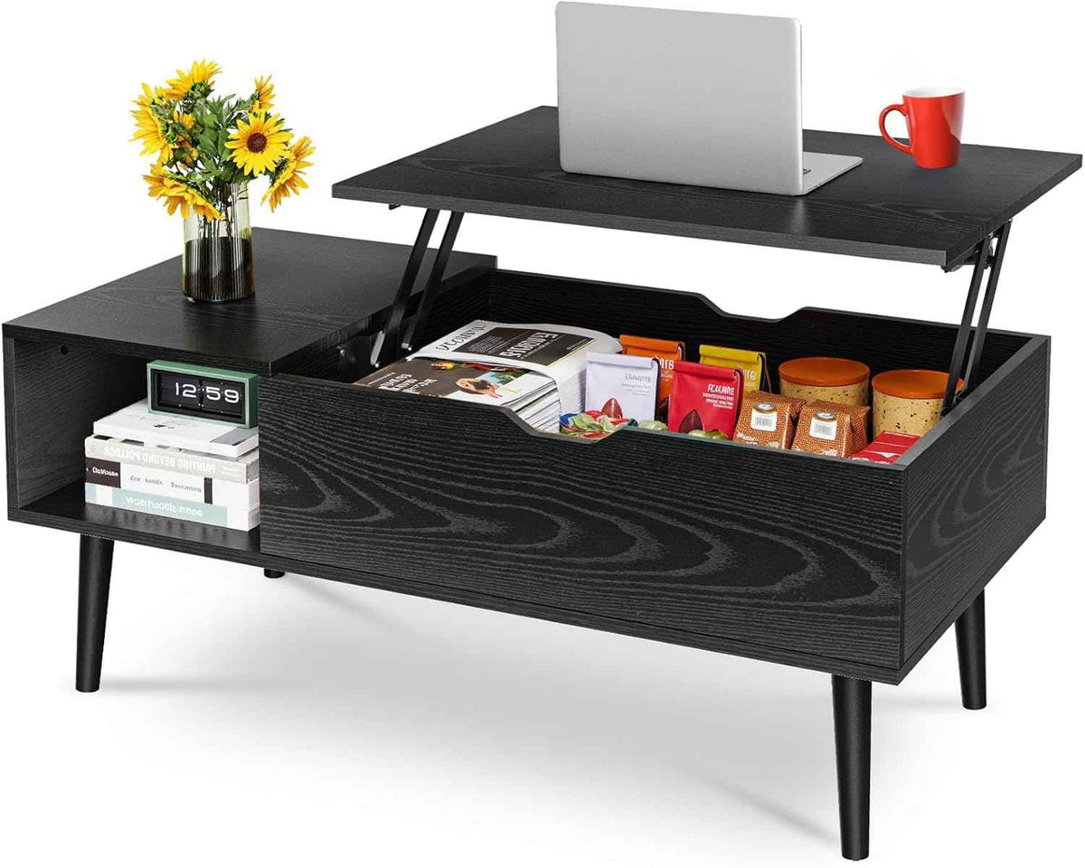 OLIXIS Lift Top Coffee Table with Hidden Storage, Black