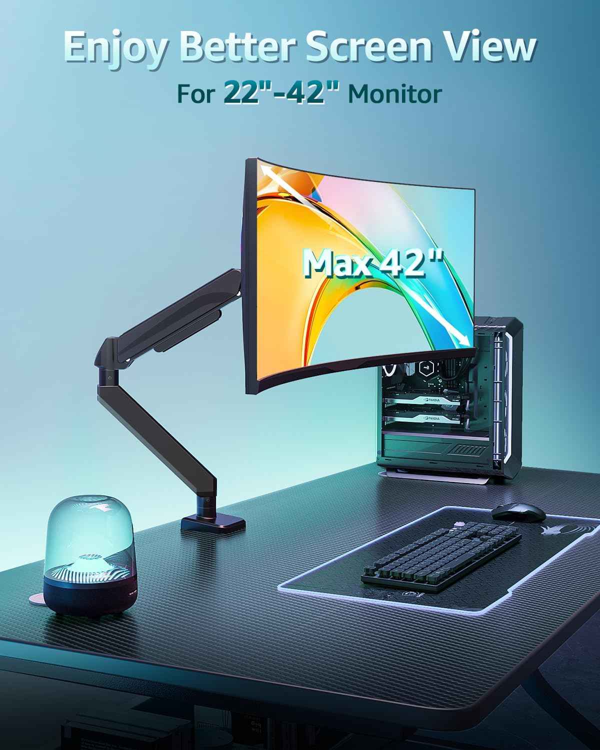 Heavy Duty Single Monitor Arm for Max 42 Inch Hold up to 33 lbs | Monitor Mount Desk Mount Height Adjustable Ultrawide Monitors Stand VESA Mount 70/100
