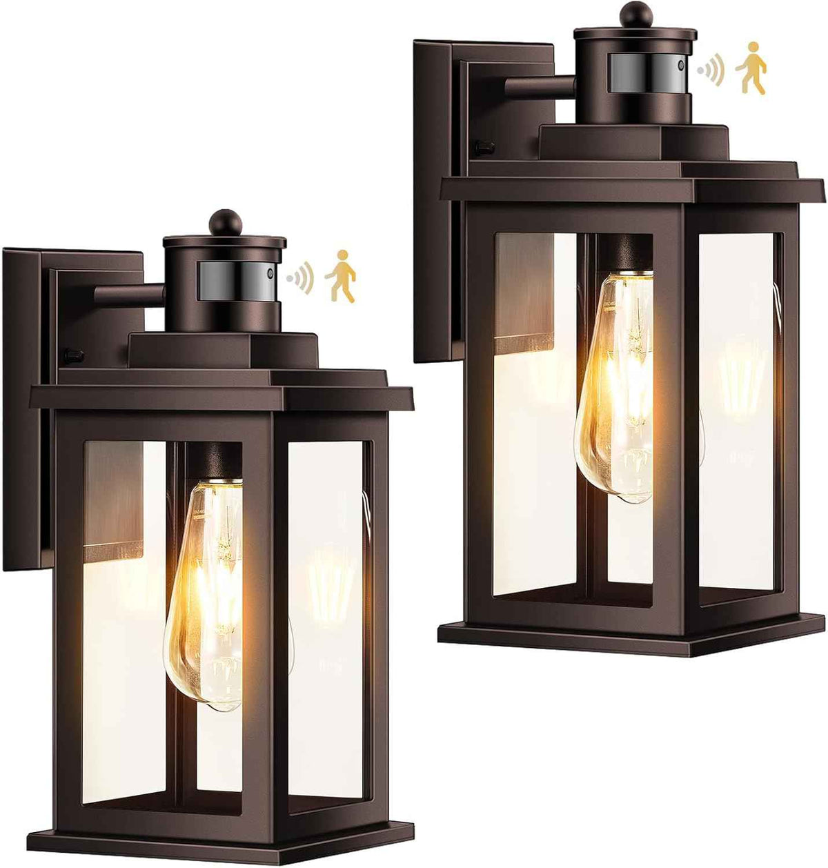 VIANIS 2 Pack Outdoor Lights for House, Brown Dusk to Dawn Motion Sensor Outdoor Light, Oil Rubbed Bronze Porch Lights Outdoor Lantern for Garden, Garage, Doorway, Aluminum,Hardwired, Non-Solar