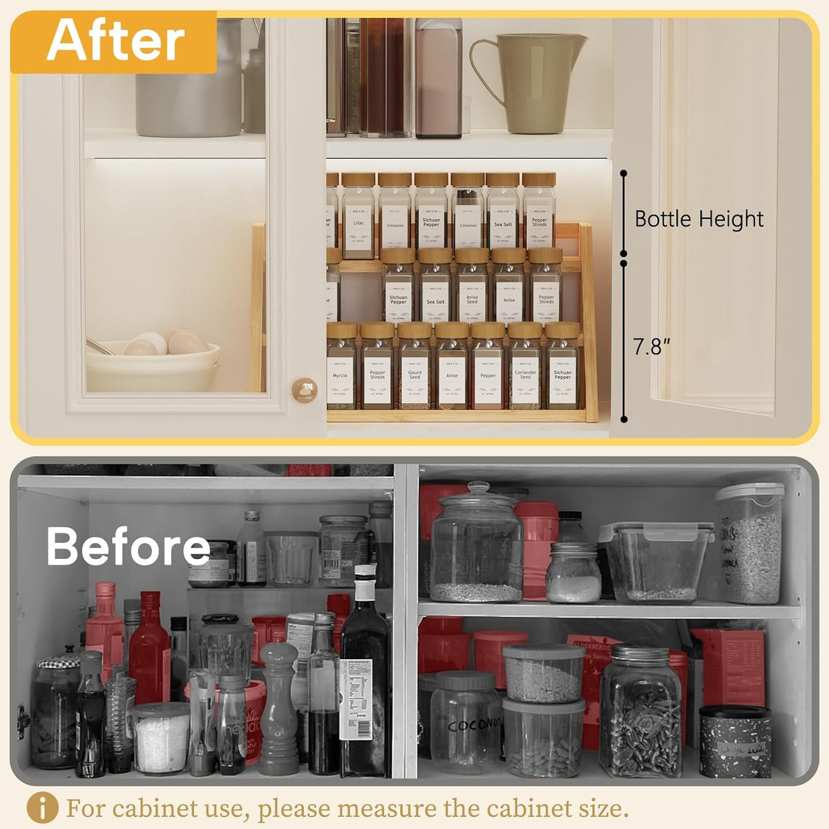 Bamboo Spice Rack Organizer -3-Tier Spice Rack for Countertop,Cabinet Spice Rack Organizer for 24 Spice Jars(4oz)，Step Shelf (yellow) - Field & Nook
