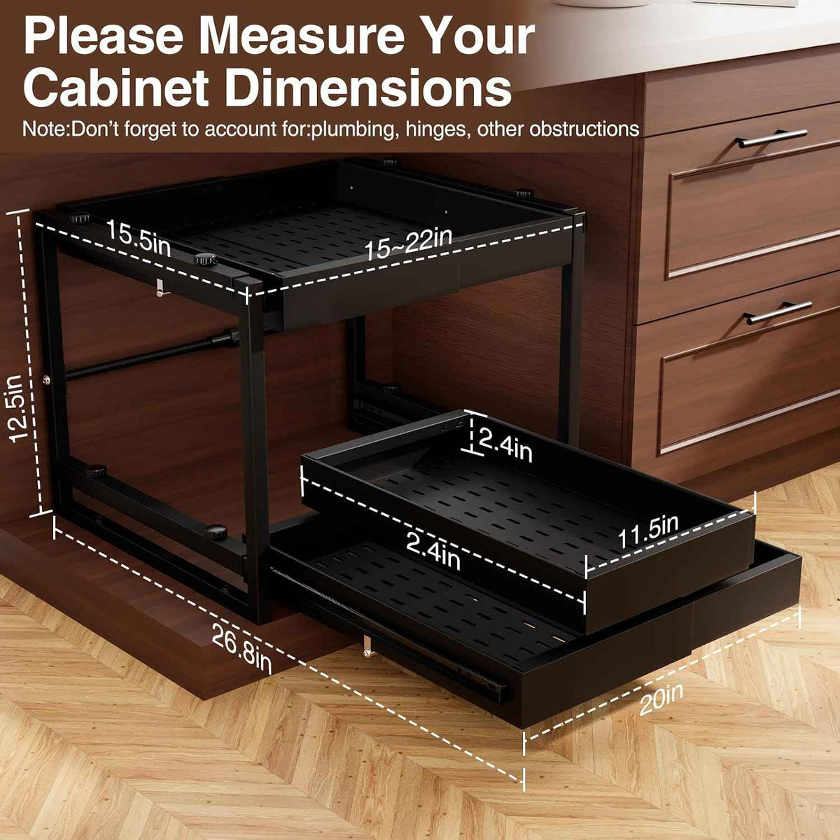 2-Tier Expandable Pull Out Cabinet Organizer, Black