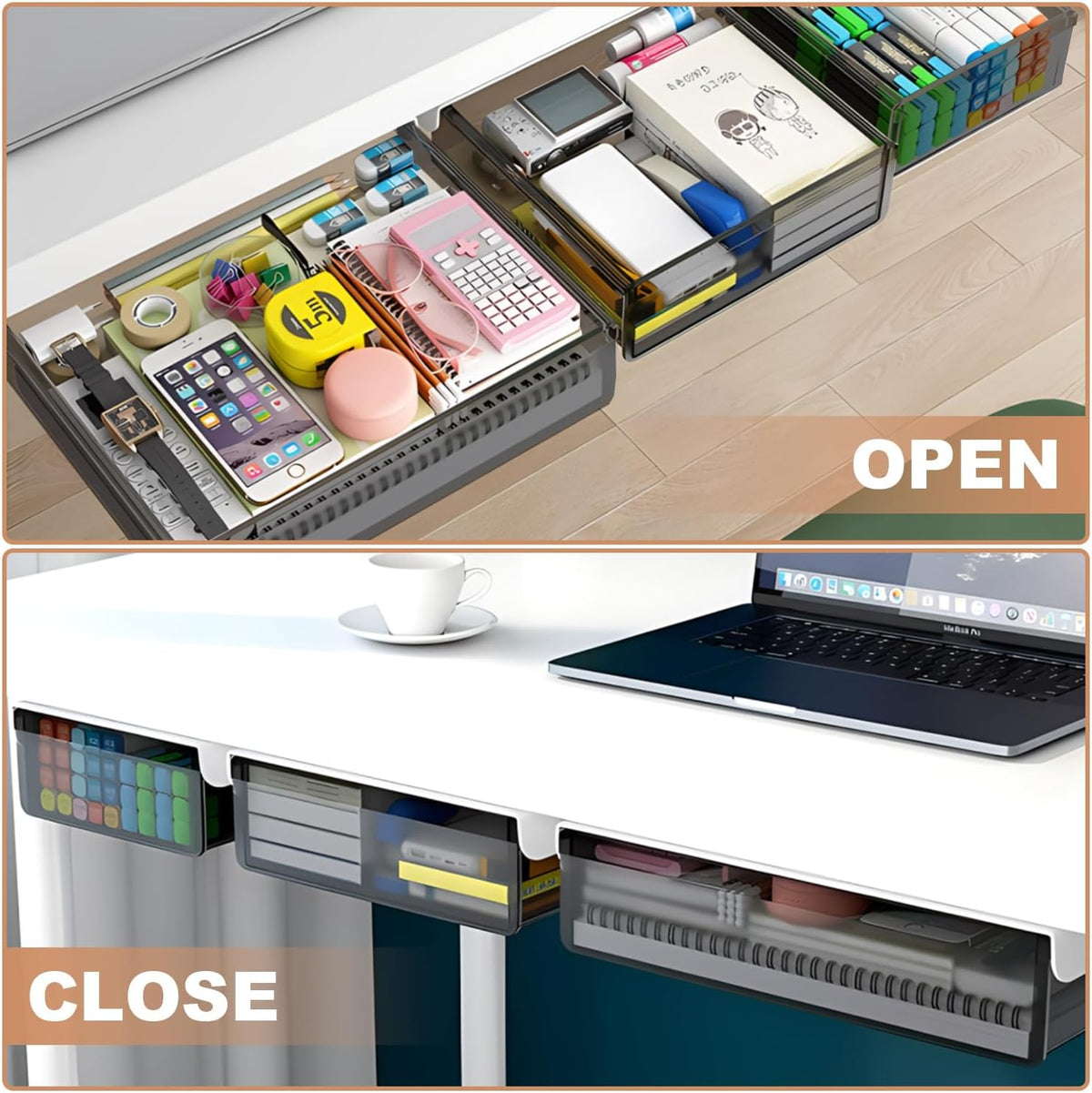 SVNNELP Under Desk Table Drawer Storage Organizer,3 Pack Large & Medium & Small Slide Out Desk Drawers - Hidden Desktop Organizer,Attachable Pencil Storage Tray Under Table(SML) - Field & Nook