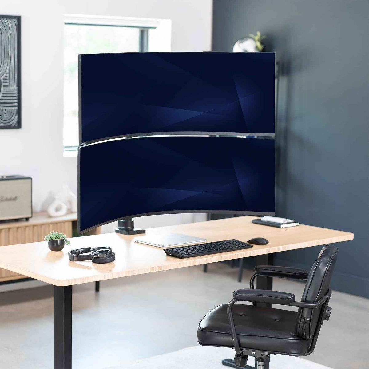 VIVO Dual Ultra-Wide Monitor Extra Tall Desk Mount for up to 49 inch Ultrawides, Clamp-on Adjustable Stand Holds 44 lbs per Screen, VESA up to 100x100mm, Black, STAND-V120T