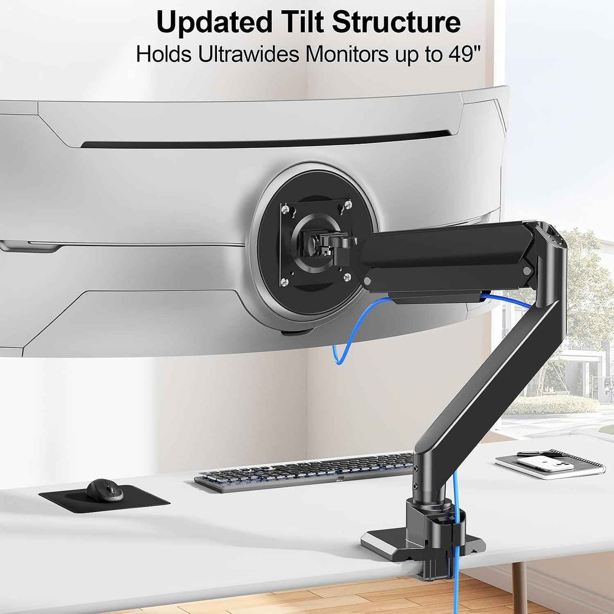 Heavy Duty Monitor Mount for Max 49" Ultrawide Screens | Hold up to 44 lbs, Premium Single Monitor Arm for Samsung Odyssey G9 and More, Adjustable Gas Spring Desk Stand, VESA Mount