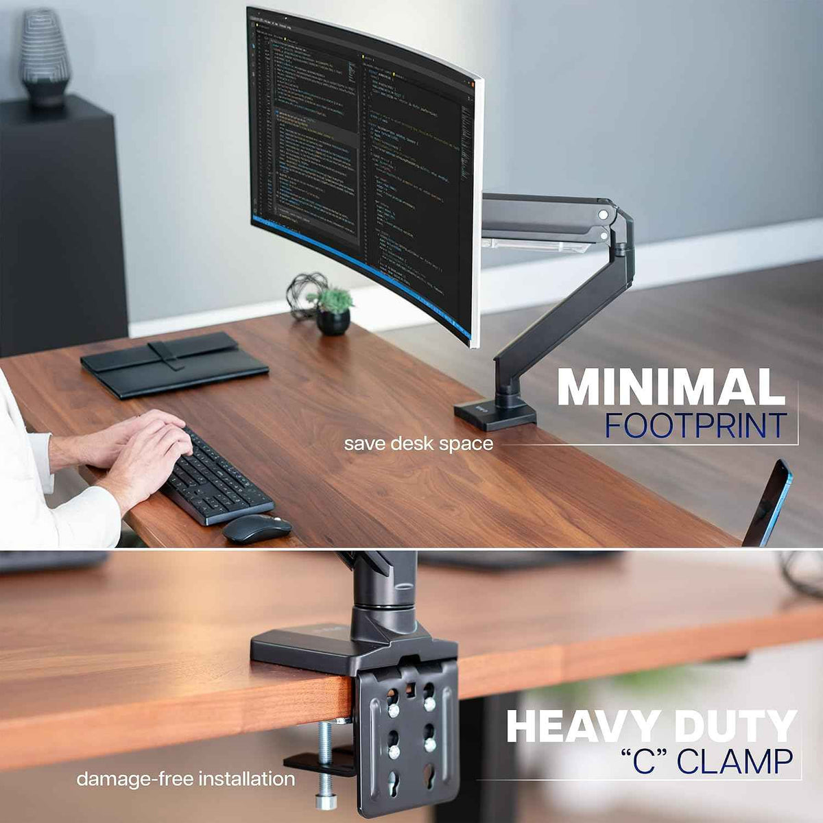 VIVO Premium Aluminum Monitor Arm for Ultrawide Screens up to 49 inches and 33 lbs, Heavy Duty Single Desk Mount, Pneumatic Height, Max VESA 100x100, Black, STAND-V101G1