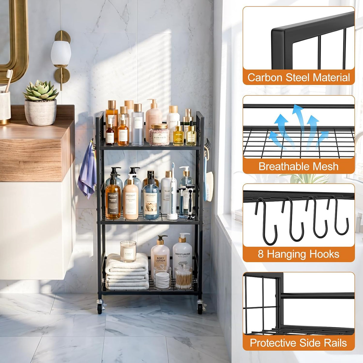 Laundry Room Shelves Cart Bathroom Storage Organizer Rack - Field & Nook