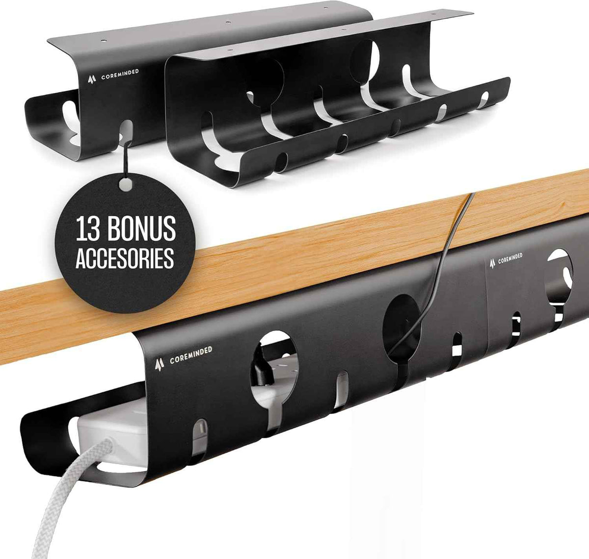 2-Pack Under-Desk Cable Management Trays – No-Drill Adhesive Carbon-Steel Cord Organizers