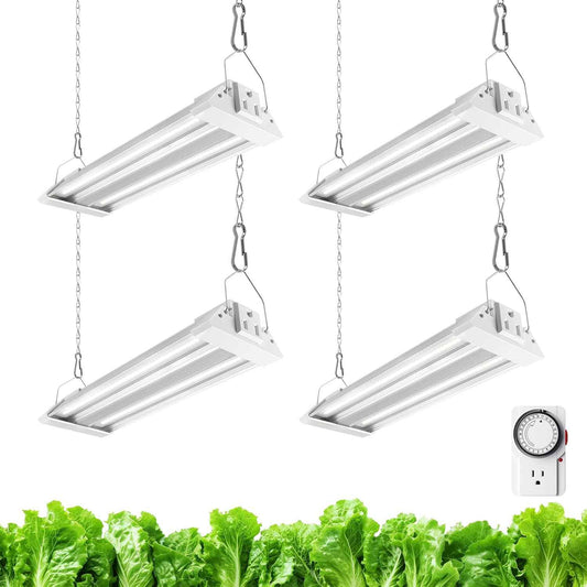 Barrina TX18 1FT Grow Light for Indoor Plants, 72W(4 x 18W, 360W Equivalent), High PPFD, 5000K Full Spectrum Grow Light Strip for Plant Shelves with On/Off Switch, Mechanical Timer, Linkable, 4 Packs