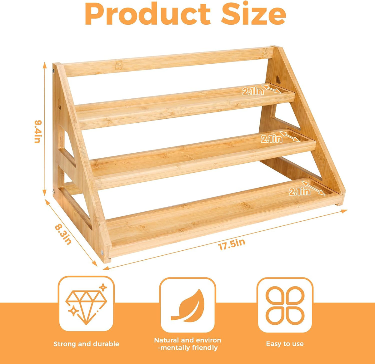 Spice Rack, Spice Organizer -3 Tier Bamboo Spice Racks, Solution for Spice Storage in Kitchens, Countertops，Storage Rooms and Other Places - Field & Nook