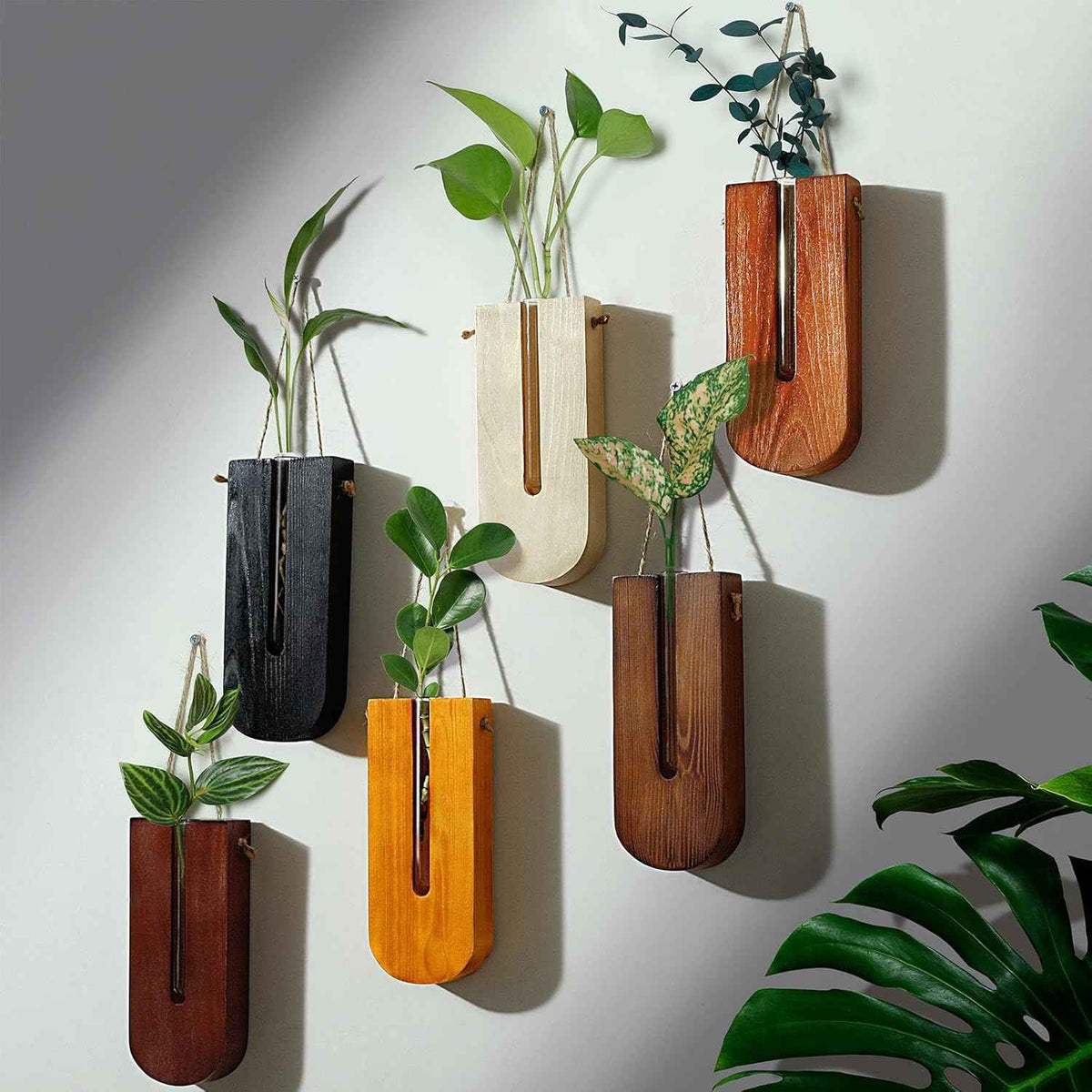 6 Pack Wall Planters for Indoor Plants, Wooden Hanging Planter, Propagation Station, Wooden Pocket Vase, Wood Wall Decor for Living Room Bedroom Bathroom