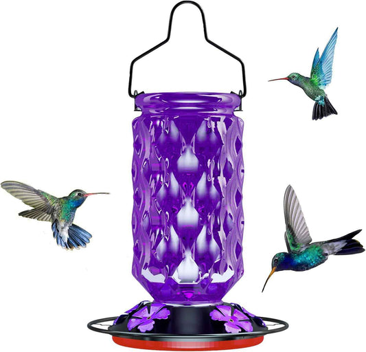 24OZ Glass Hummingbird Feeders for Outdoors Hanging,Five Feeding Ports with Perch, Leak Proof for Gardens Decor Backyard, Bird Feeder for Outside, Birthday Gifts for Women Men, Gifts for Mom Dad