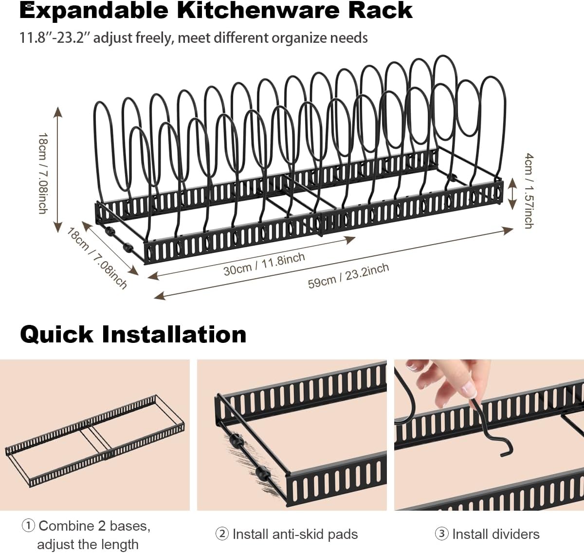 Housolution Pot and Pan Lid Organizer, 12"-23", Black