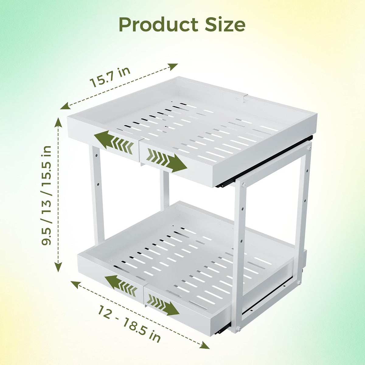 Abalter Expandable Pull Out Cabinet Organizer, 2-Tier Slide Out Drawer for Kitchen Cabinets, Adjustable Width 12–18.5", Slide Out Shelves for Kitchen, Bathroom, Pantry, Heavy Duty Caddy(White) - Field & Nook