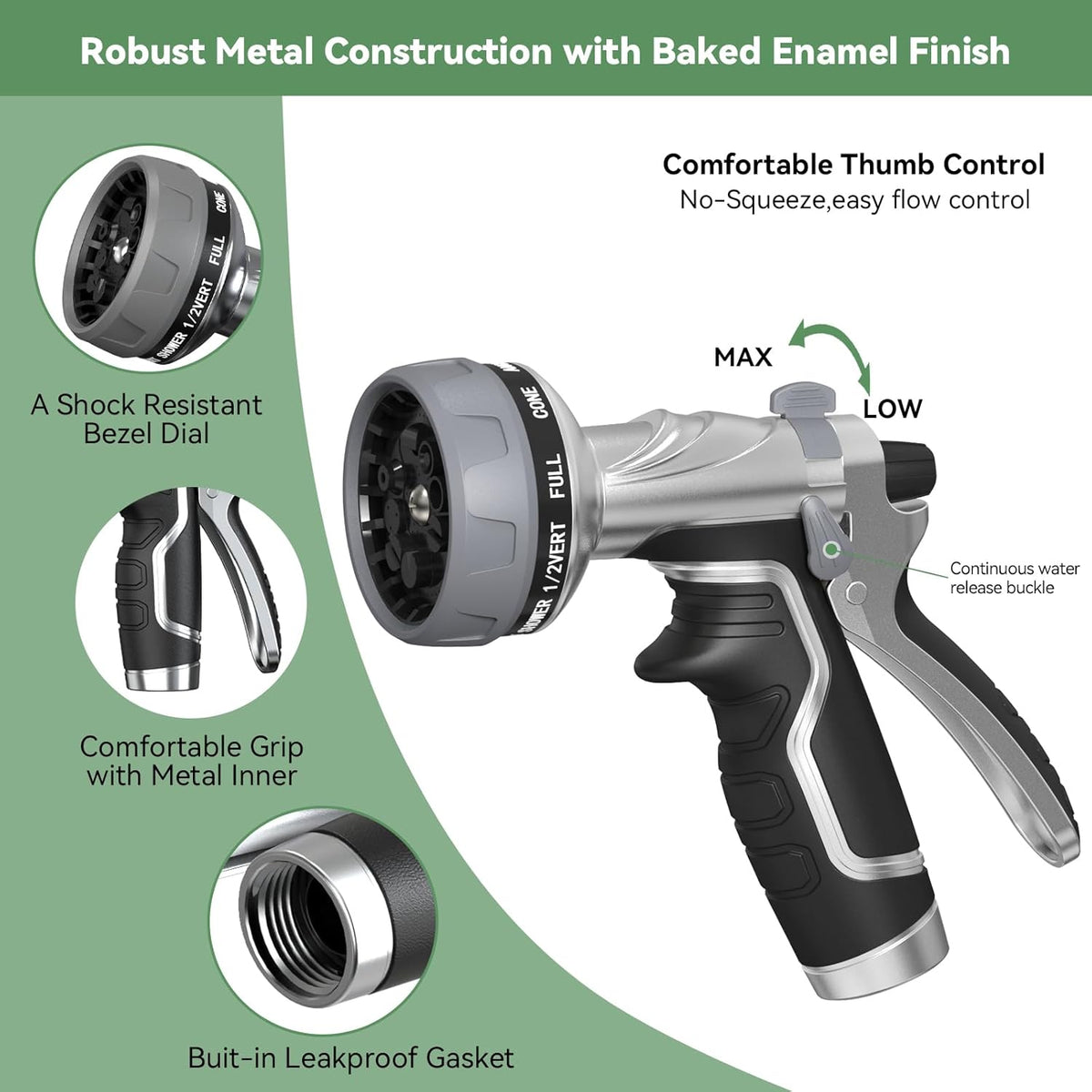Metal 8-Pattern High-Pressure Garden Hose Nozzle - Field & Nook