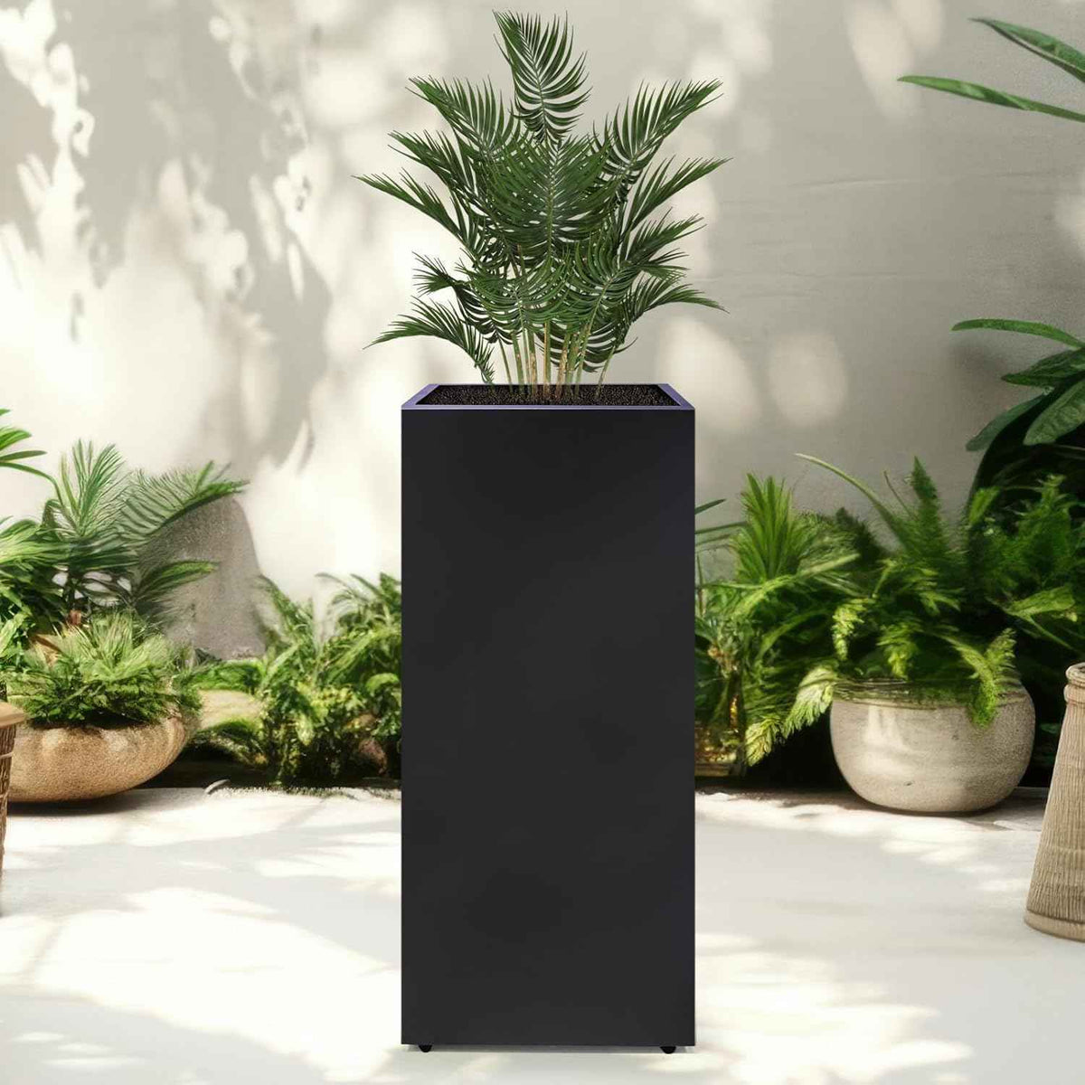 Metal Planter Box Rectangular Block -30 ×12×12IN No Installation Required Galvanized Steel Tall Box Planter Modern Outdoor Planters All-Weather Use with Drainage Holes for Patio/Porch (Black)