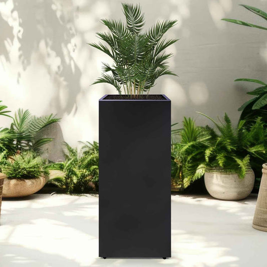 Metal Planter Box Rectangular Block -30 ×12×12IN No Installation Required Galvanized Steel Tall Box Planter Modern Outdoor Planters All-Weather Use with Drainage Holes for Patio/Porch (Black)
