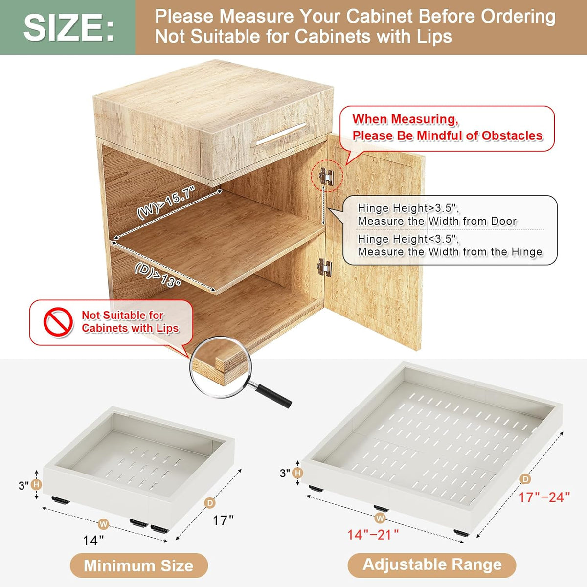 Fokyfok 2Pc Pull out Cabinet Organizer,14"-21"W,17"-24"D,Expandable | No Drill,Adjustable,Roll out Drawers,Adhesive Sliding Drawers,Slide out Shelves for Cabinets Without Lip,Kitchen,Pantry,White - Field & Nook