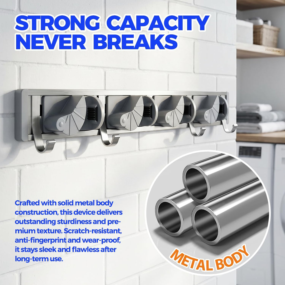 Mop Broom Holder Wall Mount Metal Pantry Organization and Storage Garden Kitchen - Field & Nook