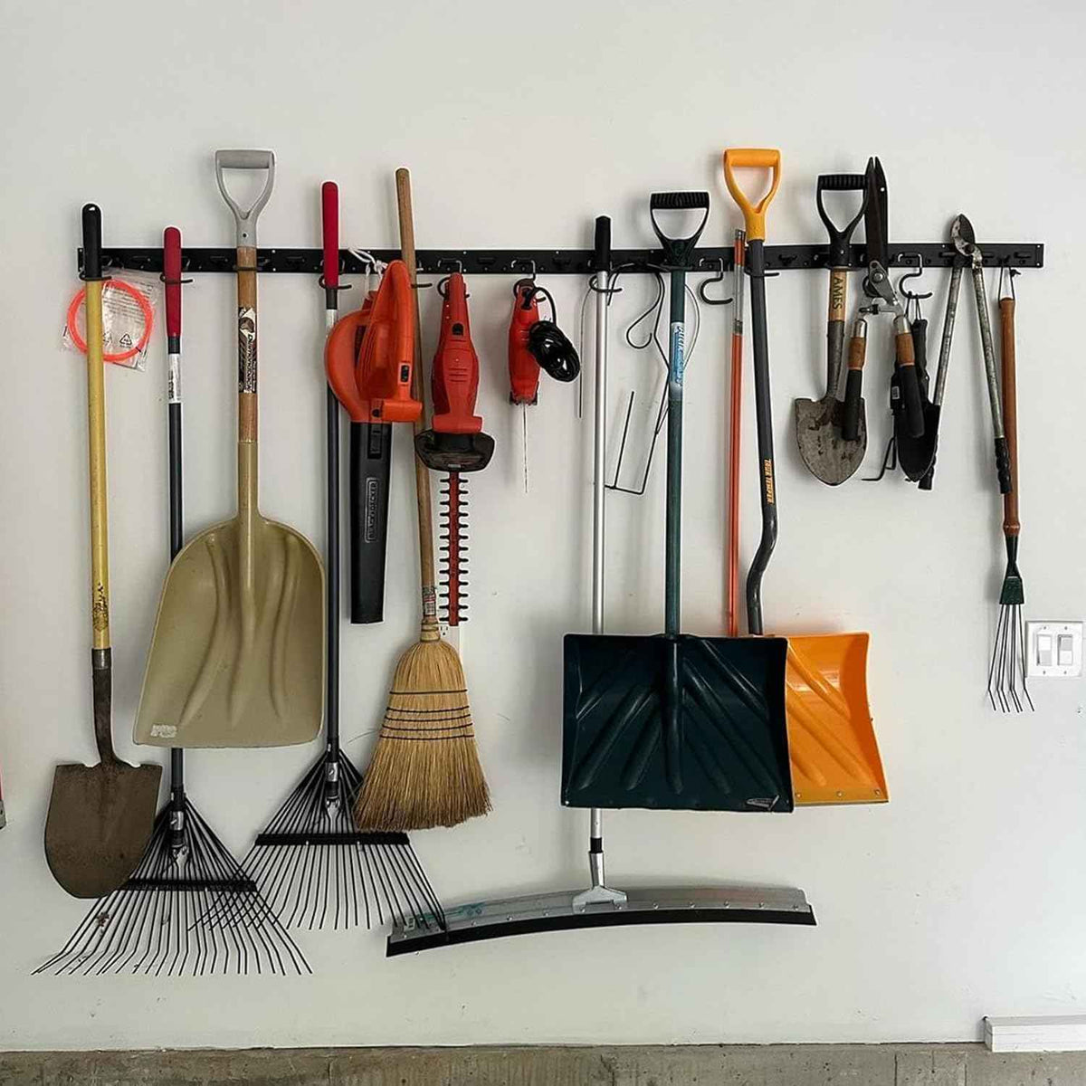 WellMade 64'' Adjustable Garden Tool Organizer, Garage Storage System with Hooks, Wall Mount Tool Organization Rack, Black