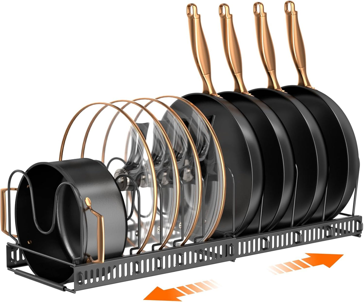 MUDEELA Expandable Pot, Pan & Lid Organizer, 10 Divider, Black