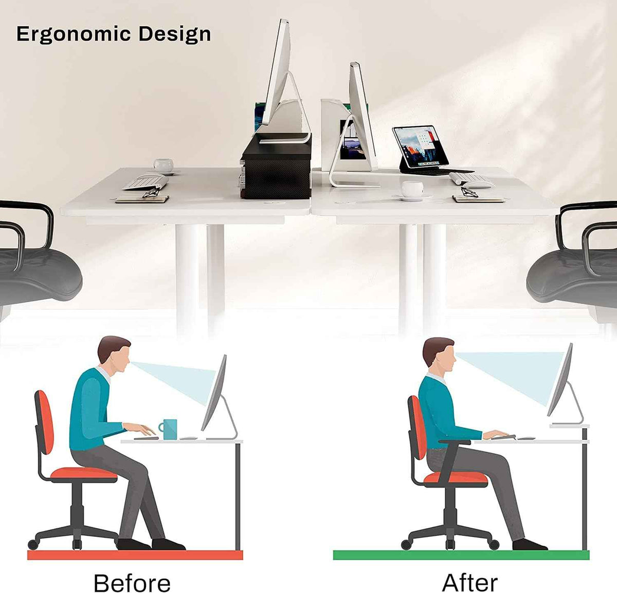 EUREKA ERGONOMIC Dual Monitor Stand Adjustable Carbon Fiber | dual monitor riser with carbon fiber surface and desktop organizer design, ideal for PC, computer, and laptop setups