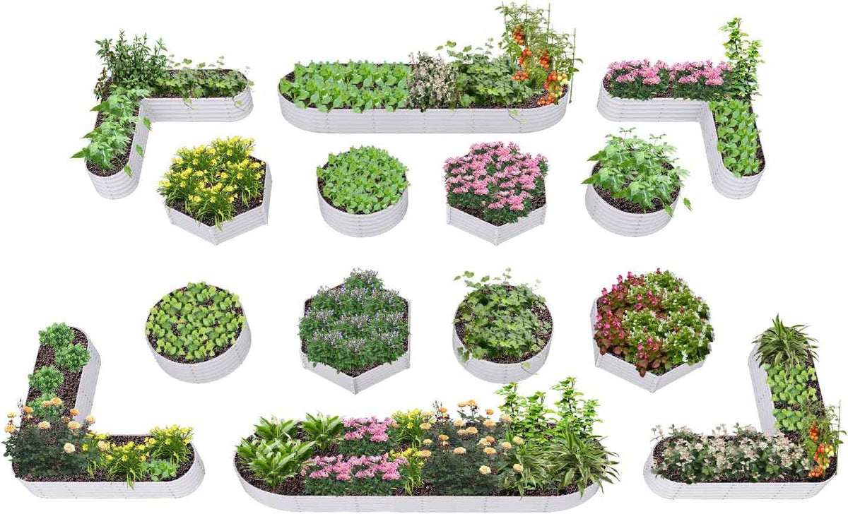 A ANLEOLIFE 14-Pack Deep Root Galvanized Raised Garden Beds Outdoor for Planting Vegetables Flowers Herb, Antique White