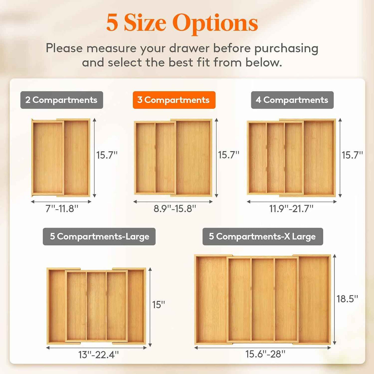 Lifewit Expandable Utensil Organizer, 8.9-15.8 x 15.75, Natural