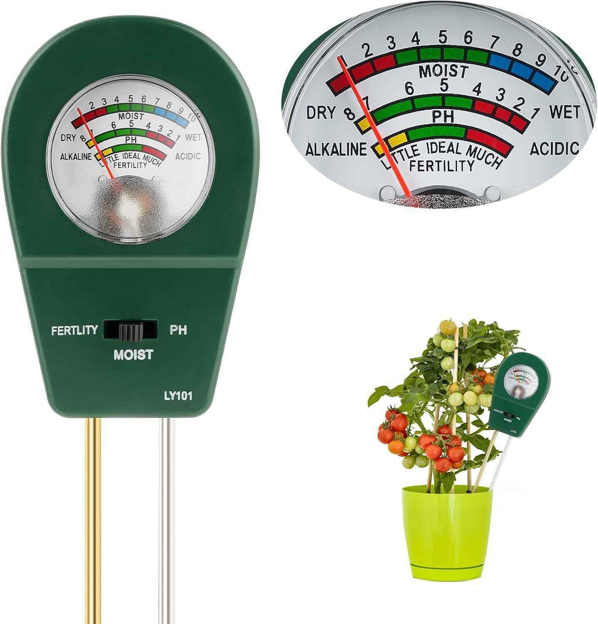 Adoric Soil Moisture Meter, 3-in-1 Soil pH, Moisture & Fertility Meter Soil Tester for Plants Battery-Free Garden Tool for Indoor & Outdoor Use, Accurate & Fast Response Soil Kit for Home Farm & Lawn