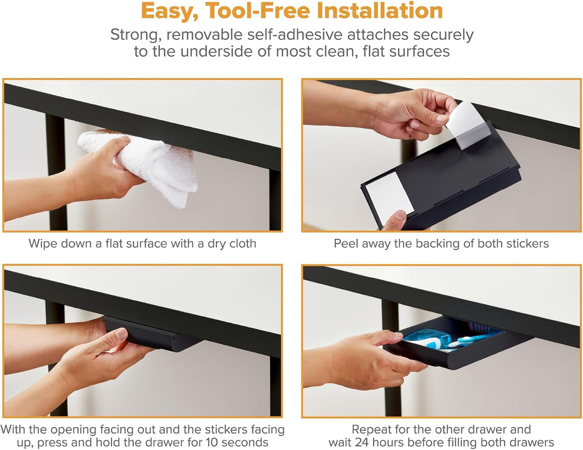 Bostitch Konnect Under Desk Drawer, Self-Adhesive Slide Out Storage Organizer with 4 Customizable Dividers, 2-Pack - Field & Nook