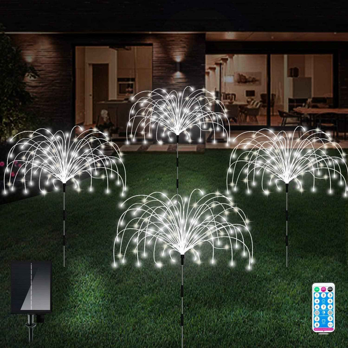 Solar Outdoor Lights,4 Pack 120 LED Waterproof Solar Firework Lights are 8 Modes Decorative Sparkles Stake Landscape Light,Garden Copper Wire Firework Lamp for Backyard Lawn Patio Decor(Cool White)