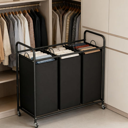 135L 3-Section Rolling Laundry Hamper – Black - Field & Nook
