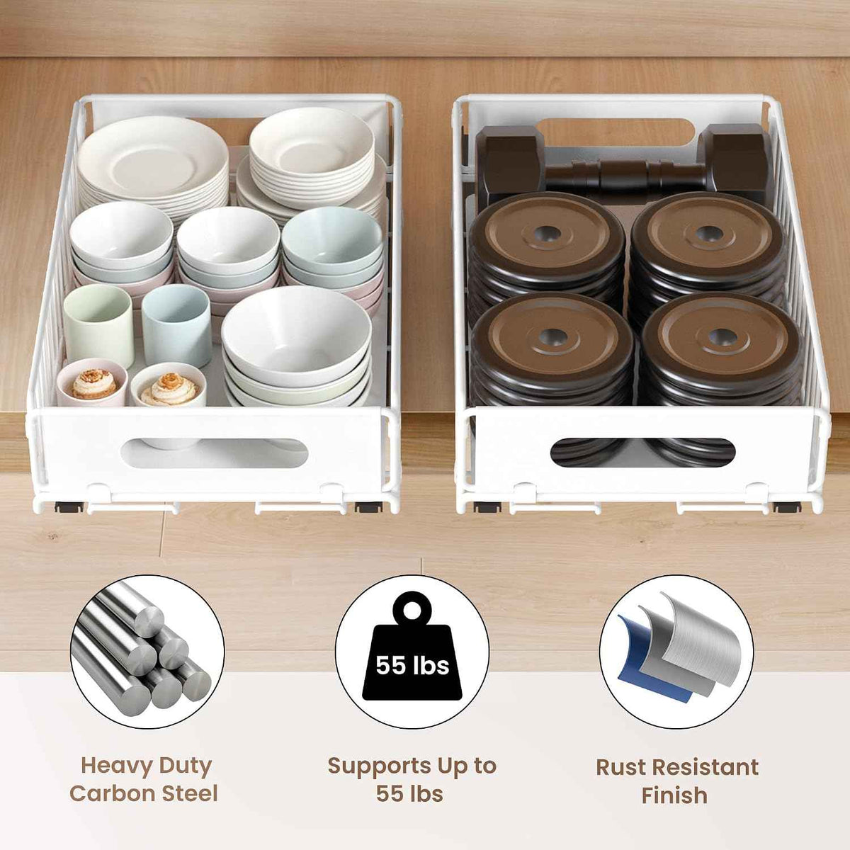 2 Pack Carbon Steel Pull Out Cabinet Organizers