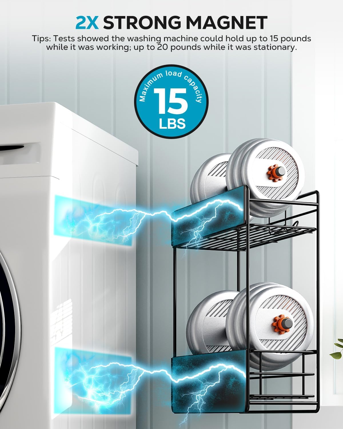 Nieifi Magnetic Shelves for Washing Machine, Magnetic Laundry Organizer | Heavy duty, 2 tier, pull out drawer, 2 hooks, dryer organizer, laundry room storage, magnetic spice rack, black - Field & Nook