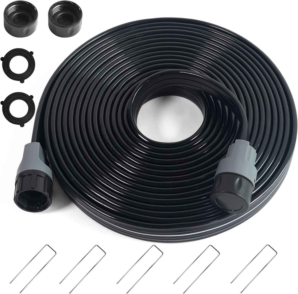 Sprinkler Soaker Hose 25 ft, Flat Watering Hose with Holes, Water Saving Drip Line Irrigation Hoses with Garden Staples for Lawn, Vegetable Garden Beds (25 ft)