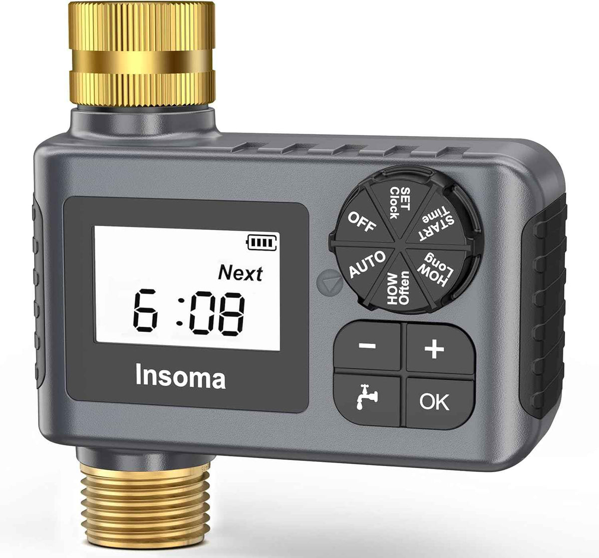 Water Timer with Brass Inlet & Outlet for Outdoor Garden Hose, Hose Timer with Rain Delay/Manual Mode, Automatic Drip Irrigation Controller System for Lawn Yard Garden Watering